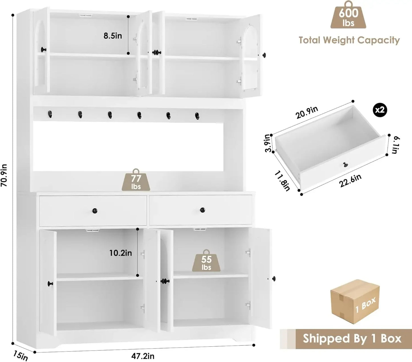 71" LED Kitchen Pantry Cabinet with Power Outlet
