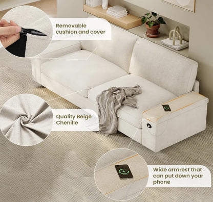Modern Sofas Oversized Loveseat Sofa with Storage and 2 USB Charging
