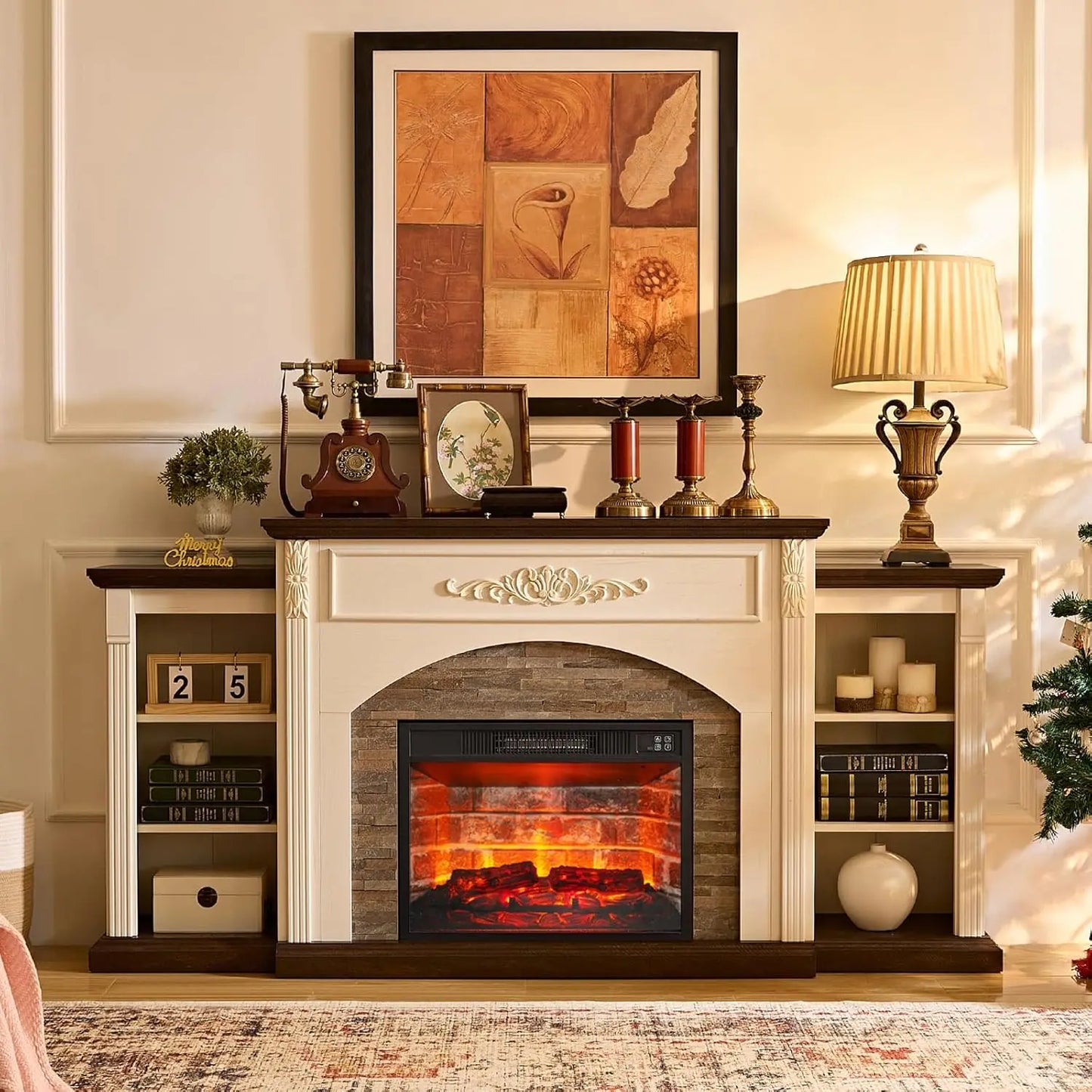 72" Electric Fireplace with Mantel