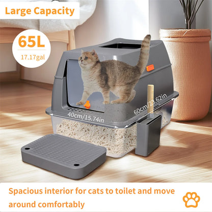 XXL Stainless Steel Cat Litter Box Easy Cleaning Toilet