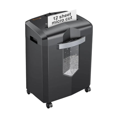 12-Sheet Micro Cut Paper Shredder with Pullout Wastebin.