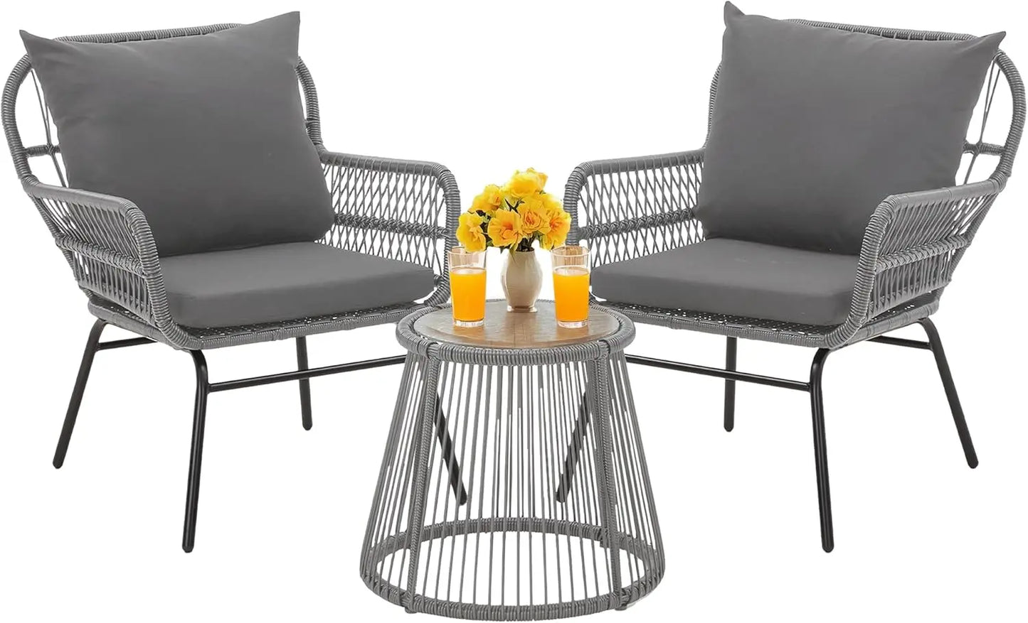 3-Piece Outdoor Patio Furniture Set with, Glass Coffee Table