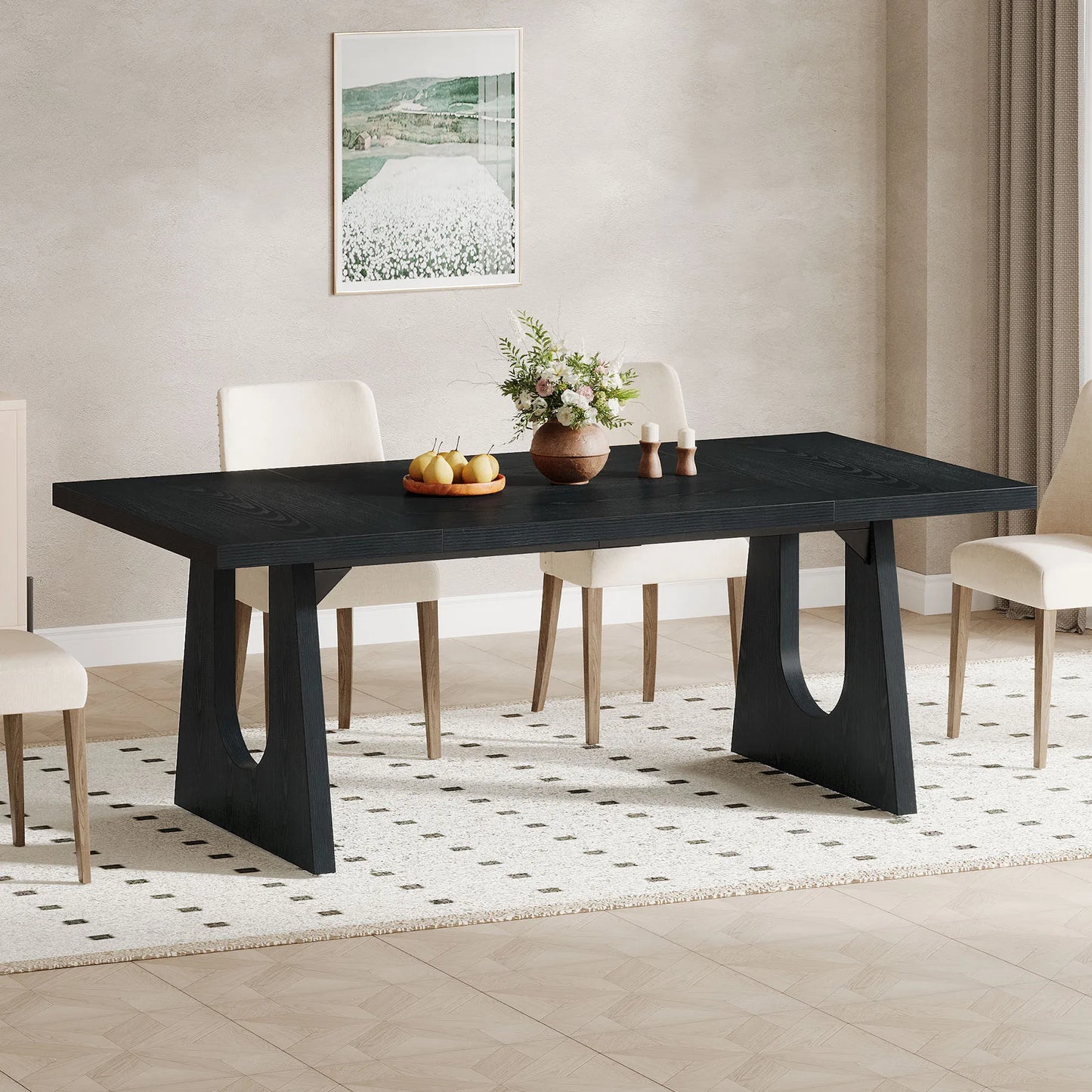 70.9-Inch Wood Rustic Rectangular Table with Black Wooden Legs