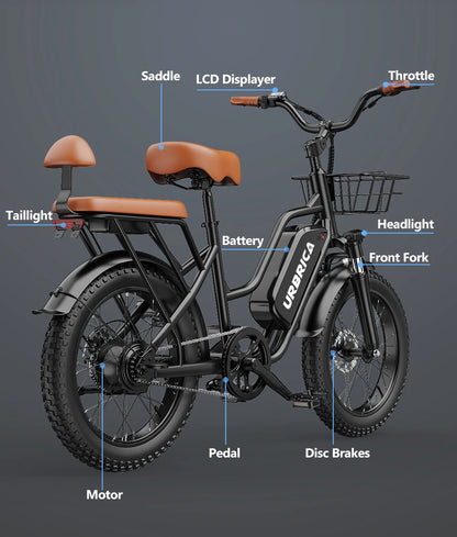 20'' 1500W Peak Electric Mountain Bike up to 50 Miles 32MPH