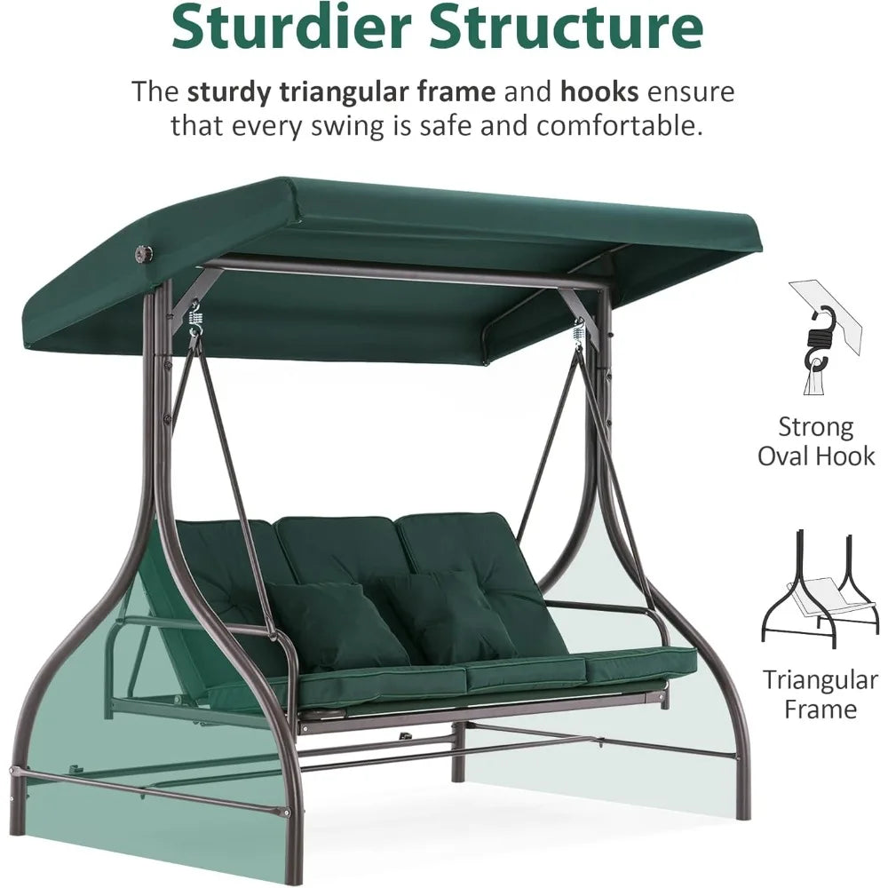 3-Seat Outdoor Patio Swing Chair with Removable Cushions