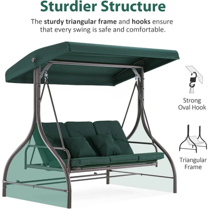 3-Seat Outdoor Patio Swing Chair with Removable Cushions