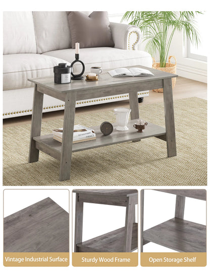 Rustic Farmhouse Wood Coffee Table with Storage Shelf