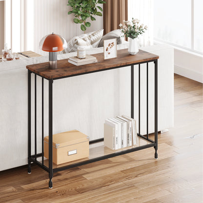 Narrow Entryway Console Table with Glass Shelf