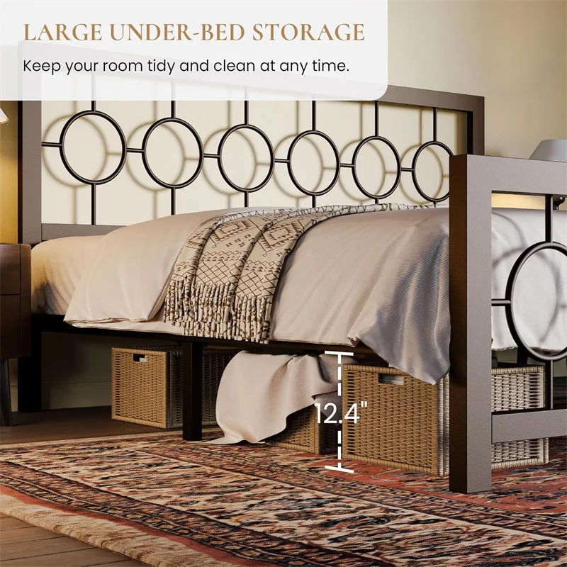King Queen Size Metal Bed Frame with Vintage Circular Design