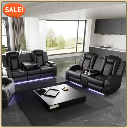 Power Recliner Sofa Set with LED Lighting
