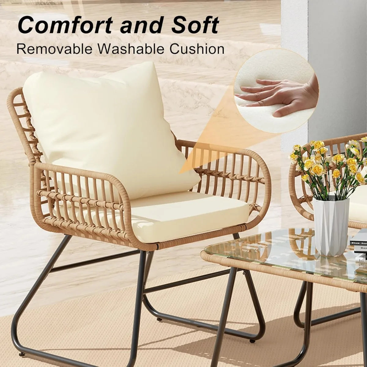 4-Piece Wicker Outdoor Patio Furniture Set with Cushions