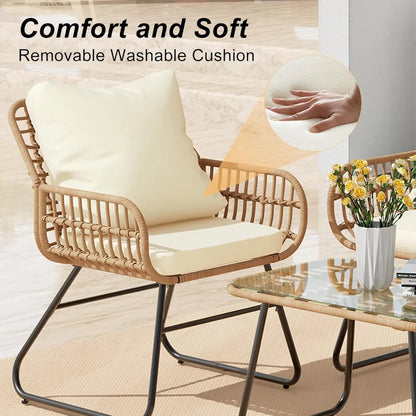 4-Piece Wicker Outdoor Patio Furniture Set with Cushions