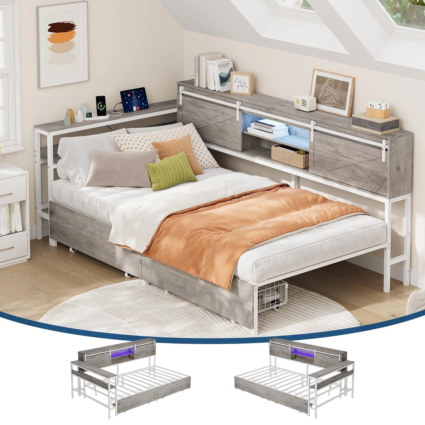 Twin Corner Bed Frame With Charging Station