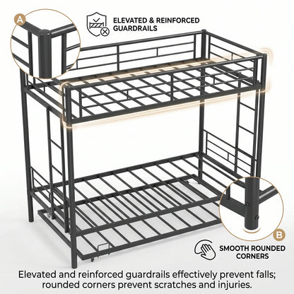 Twin Bunk Bed Frame with Ladder, Safety Rails