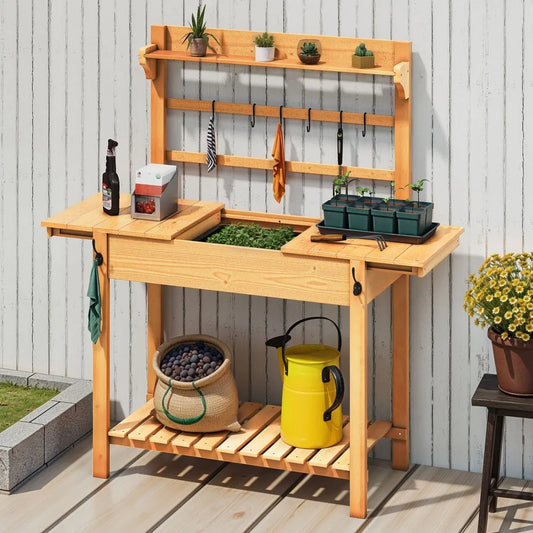 Solid Woodwork Potting Bench Outdoor Garden Workstation Table