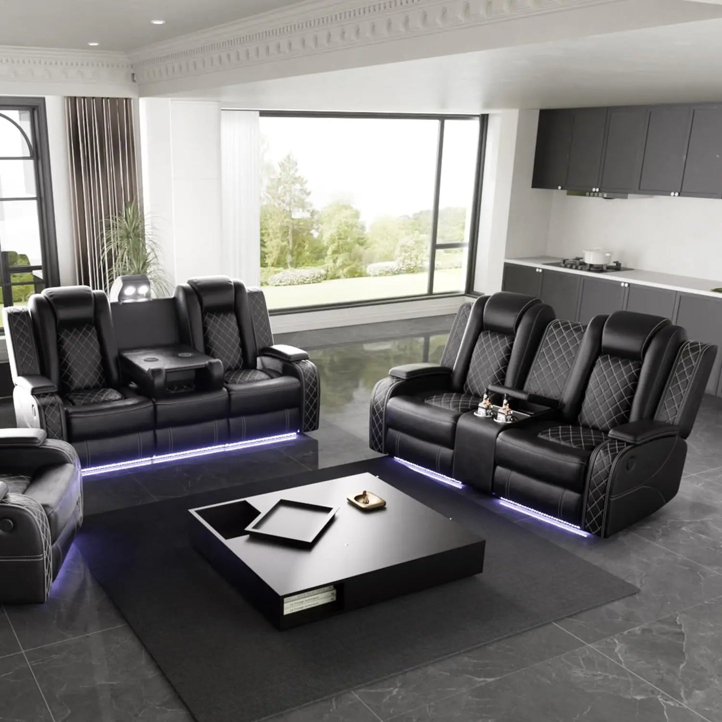 Power Recliner Sofa Set with LED Lighting