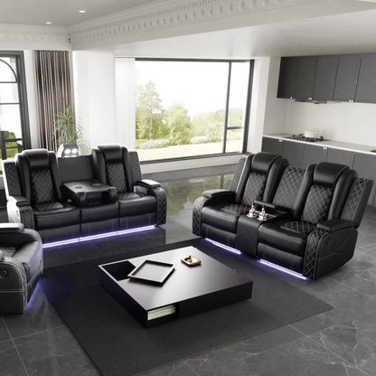Power Recliner Sofa Set with LED Lighting