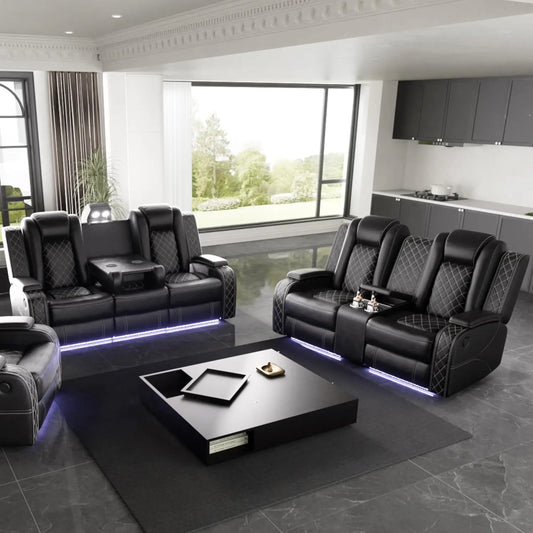 Power Recliner Sofa Set with LED Lighting