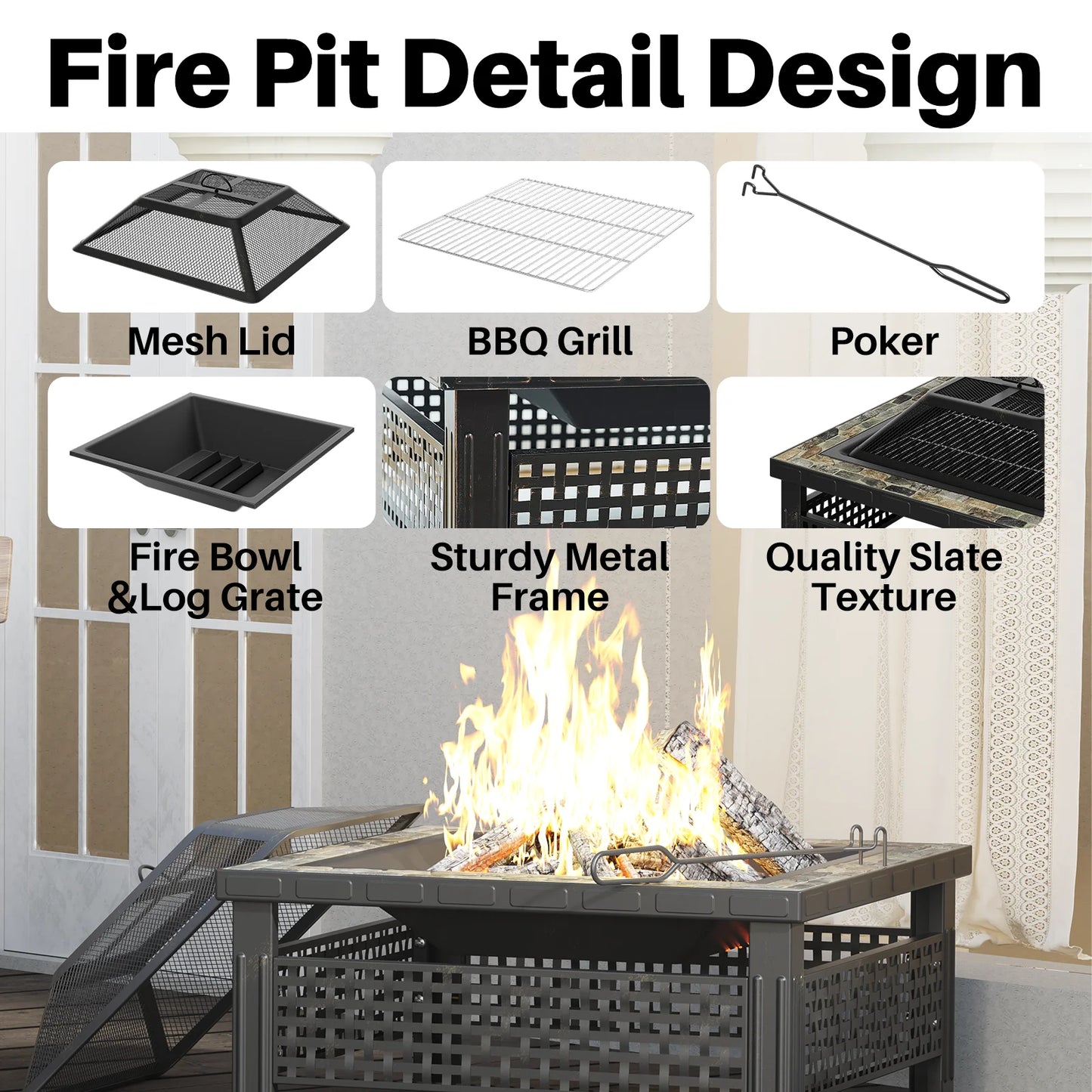 30 Inch, 3-in-1 Multipurpose Firepits for Yard, Garden, Patio