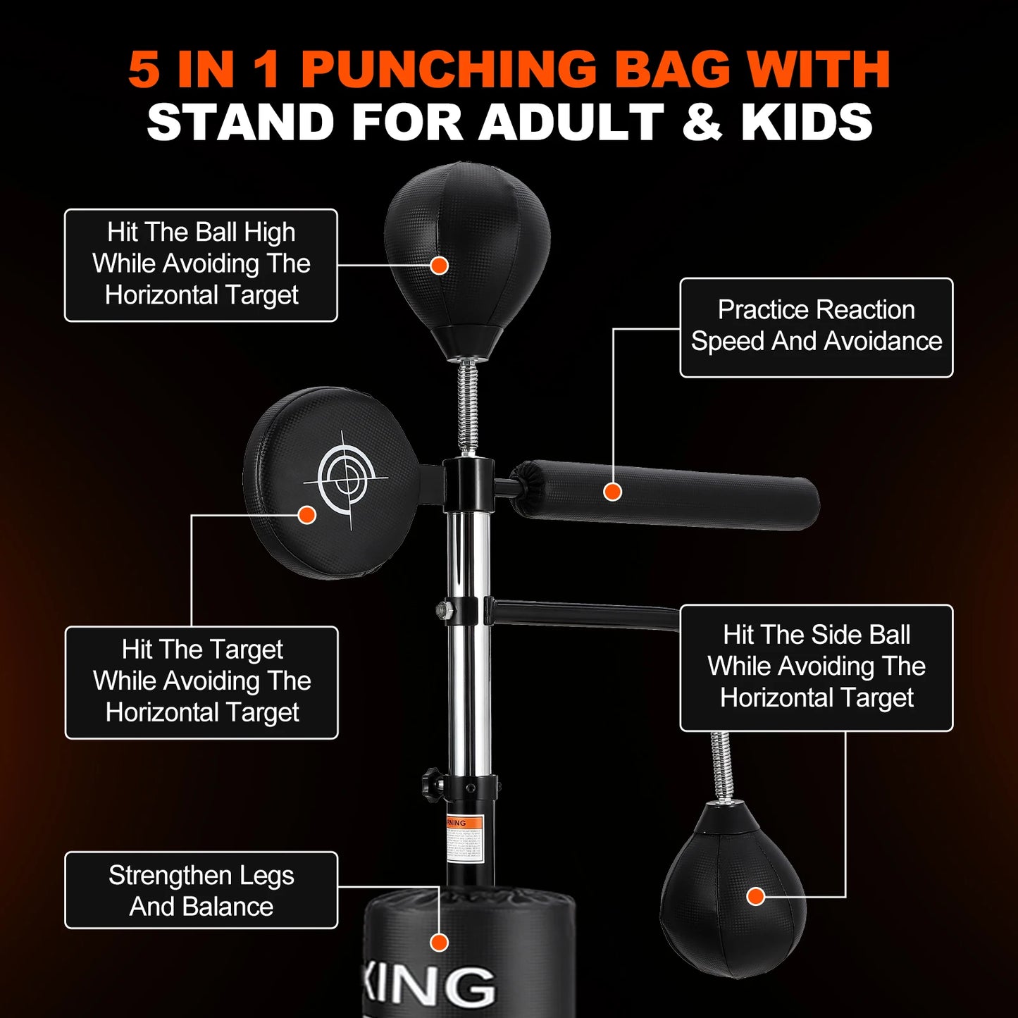 5 in 1 Punching Bag with Stand for Adult & Kids