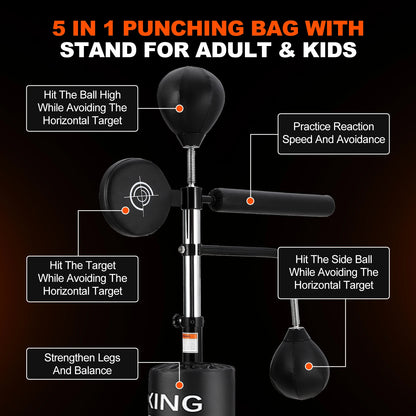 5 in 1 Punching Bag with Stand for Adult & Kids