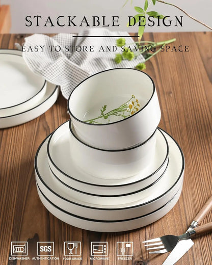 12 Pieces Ceramic Plates and Bowls Set