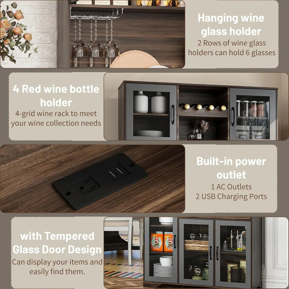 71" Tall Coffee Bar Liquor Cabinet with Power Outlet