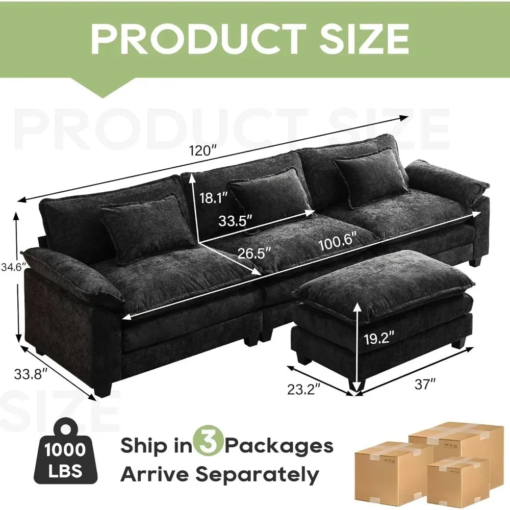 Comfy Cloud Couch Sectional Sofa with Ottoman
