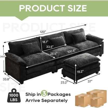 Comfy Cloud Couch Sectional Sofa with Ottoman
