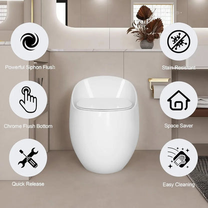Egg-Shaped One-Piece Toilet 1.28 GPF Low-Flush Toilet with Soft Close Seat