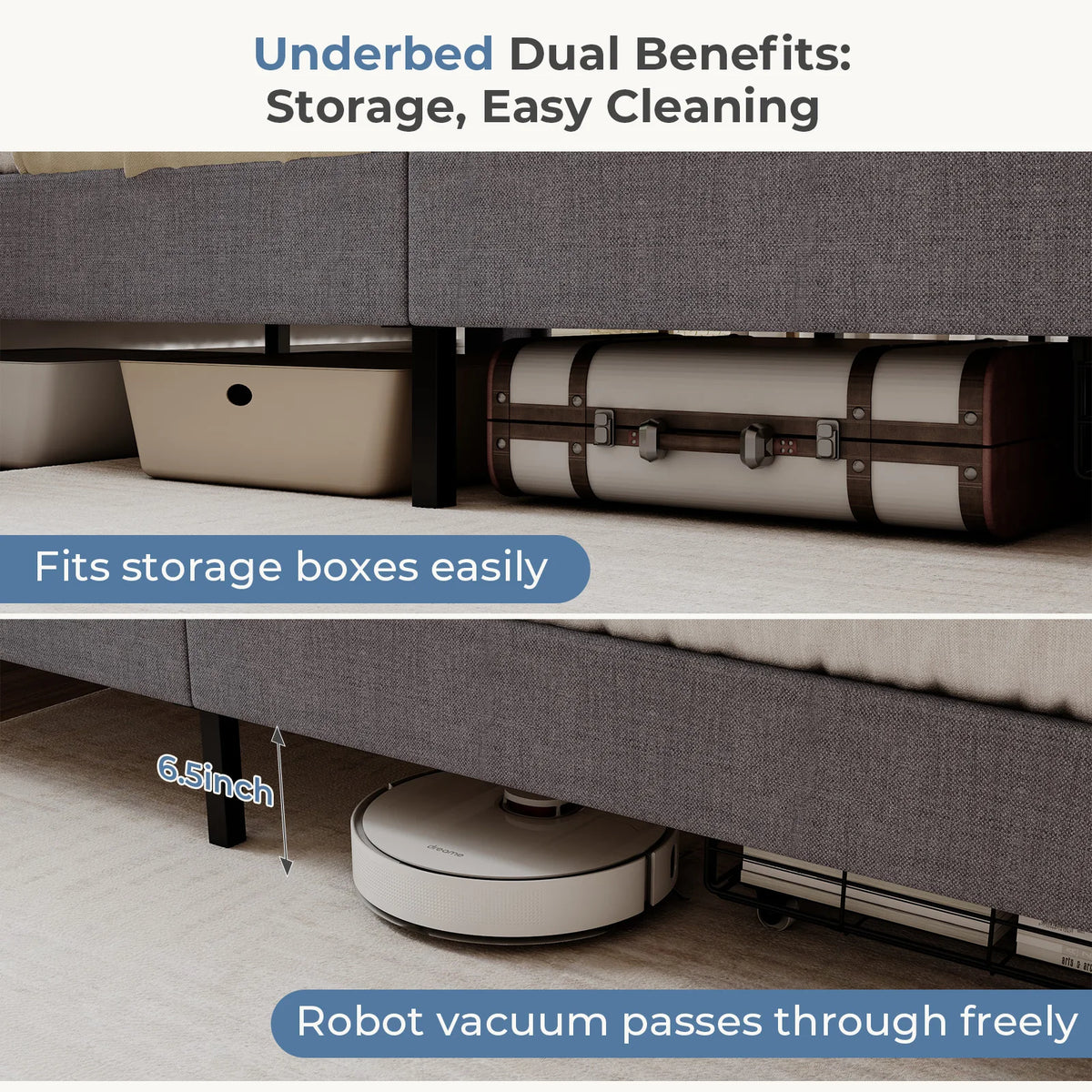 Upholstered Platform Bed Frame Wooden Slats Support 1323 lbs.