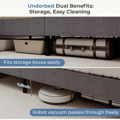 Upholstered Platform Bed Frame Wooden Slats Support 1323 lbs.