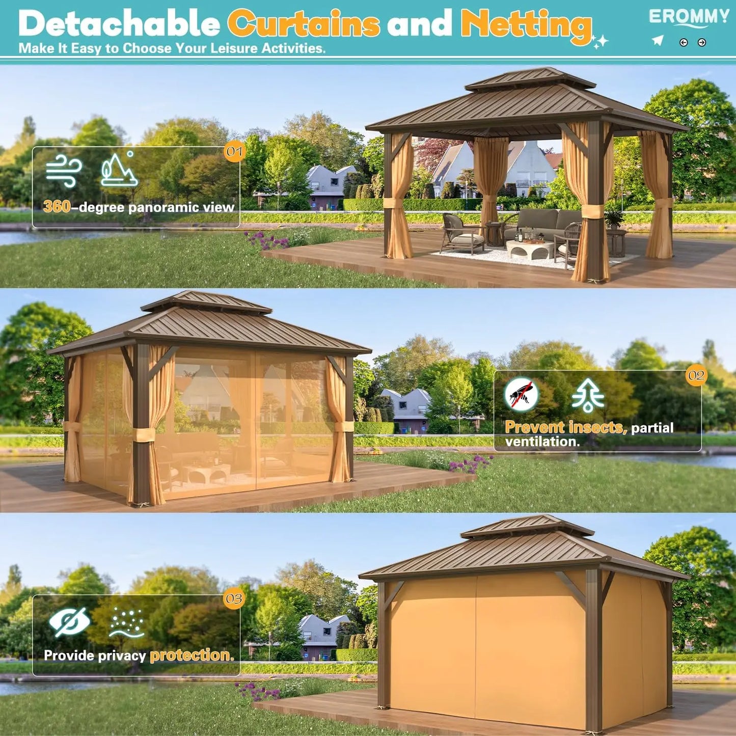 10' x 12' Hardtop Aluminum Frame Gazebos