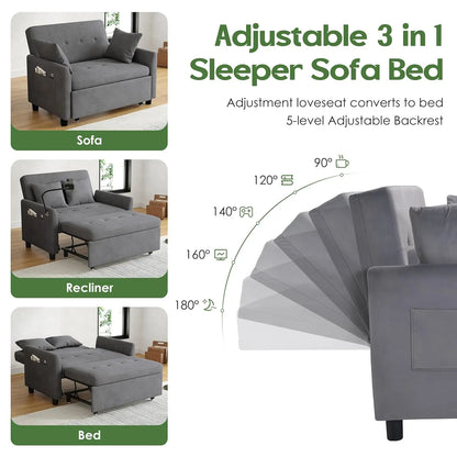 46in 3 in 1 Convertible Sleeper Sofa Velvet Loveseat