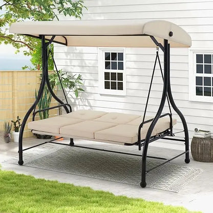 Porch Swing Chair with Adjustable Backrest Canopy