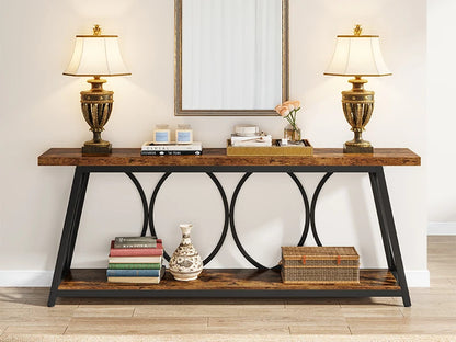 70.9 inch Long Console Table with 2 Tier Storage Shelf