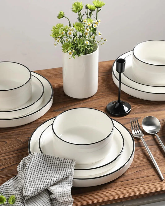 12 Pieces Ceramic Plates and Bowls Set