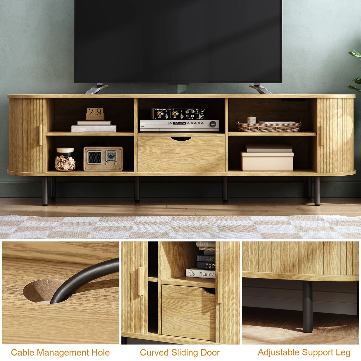 69" TV Stand w/ Power Outlet for TVs up to 80" w/ Adjustable Shelves