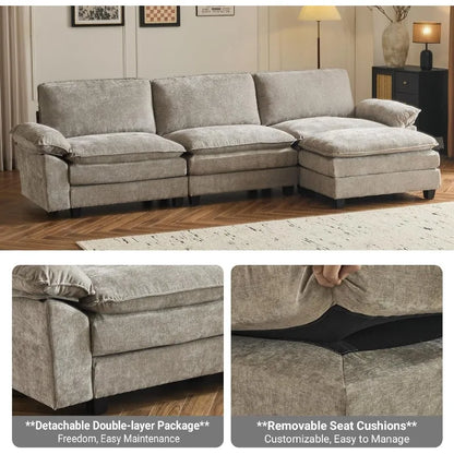 122" Cloud Double-Layer Deep Convertible Sectional Sofa