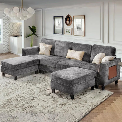 118" U-Shaped Sectional Couch with 2 Ottomans