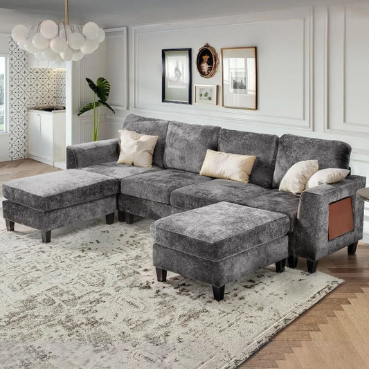 118" U-Shaped Sectional Couch with 2 Ottomans