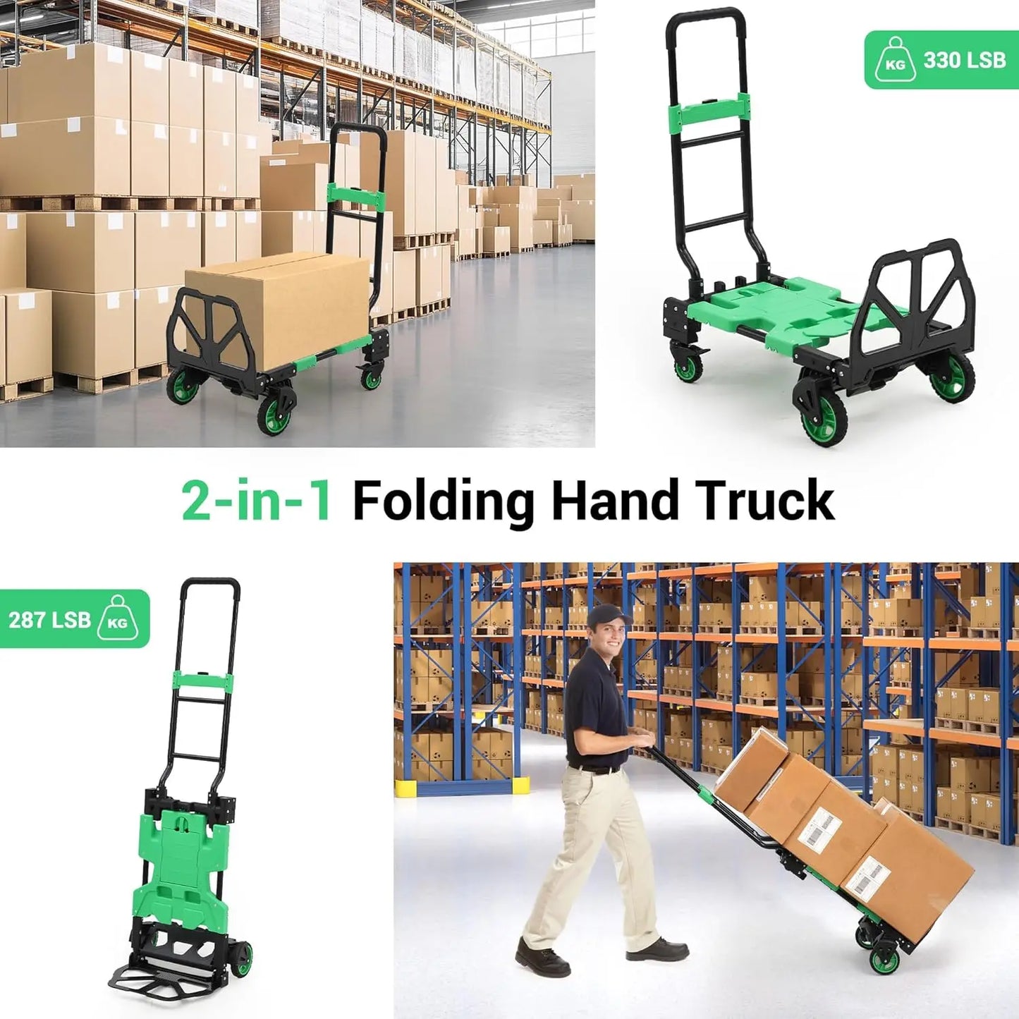 2-in-1 Folding Hand Truck with Foldable Basket