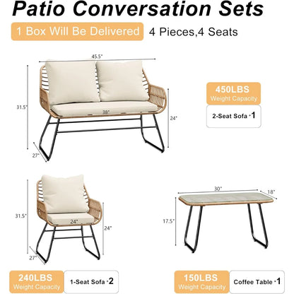 4-Piece Wicker Outdoor Patio Furniture Set with Cushions