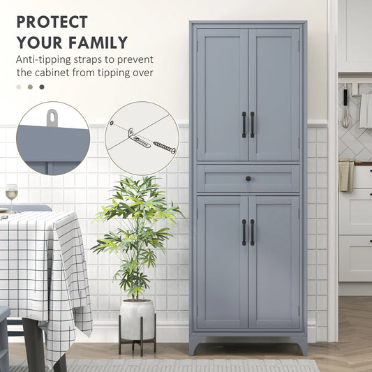 67" 4-Door Kitchen Pantry with Drawer and Adjustable Shelves Gray