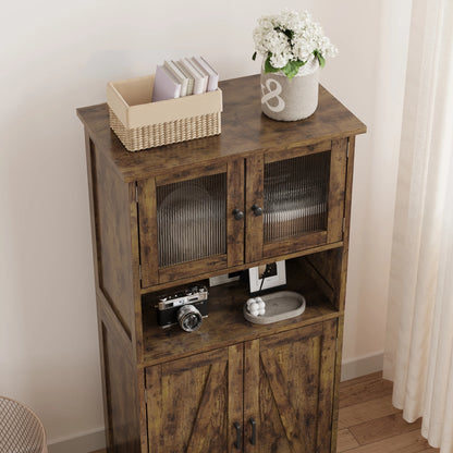 Freestanding Pantry Storage Cabinet with Glass Doors