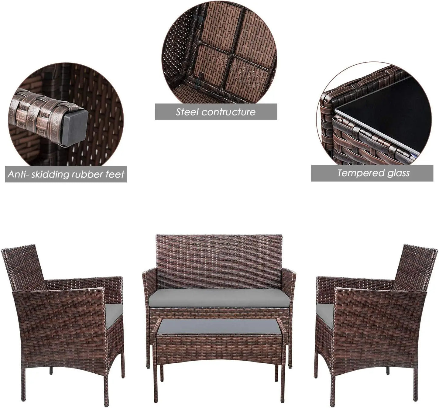 4 Pieces Outdoor Indoor Patio Rattan Chair Wicker Set