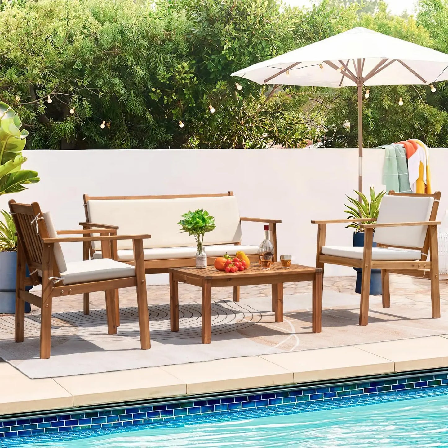 4 Piece Patio Bistro Set w/ Loveseat Coffee Table