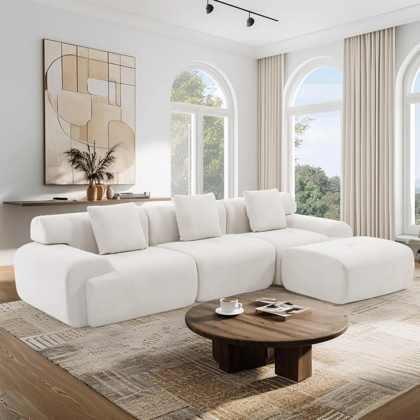 122" Boneless Modular Sectional Sofa with Ottoman