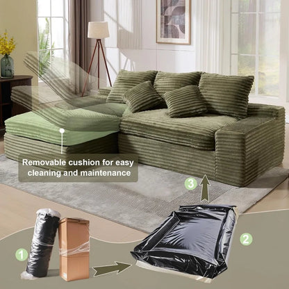 99" Corduroy Oversized Memory Foam L Shape Sofa