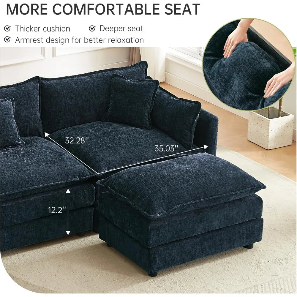 112.2" L-Shaped Sectional Sofa with Movable Ottoman